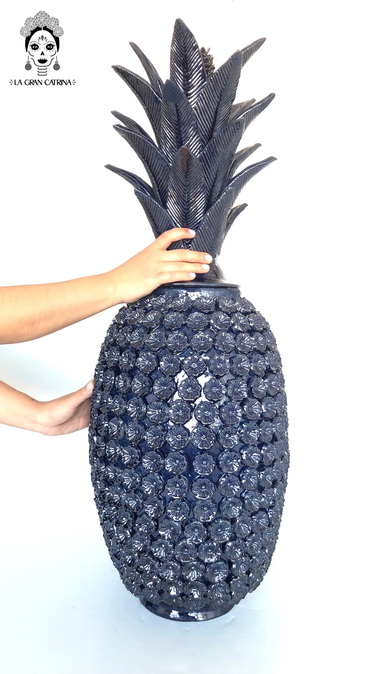 Piña michoacana de barro - Azul de flores - 88 cm. 35 in. Piña