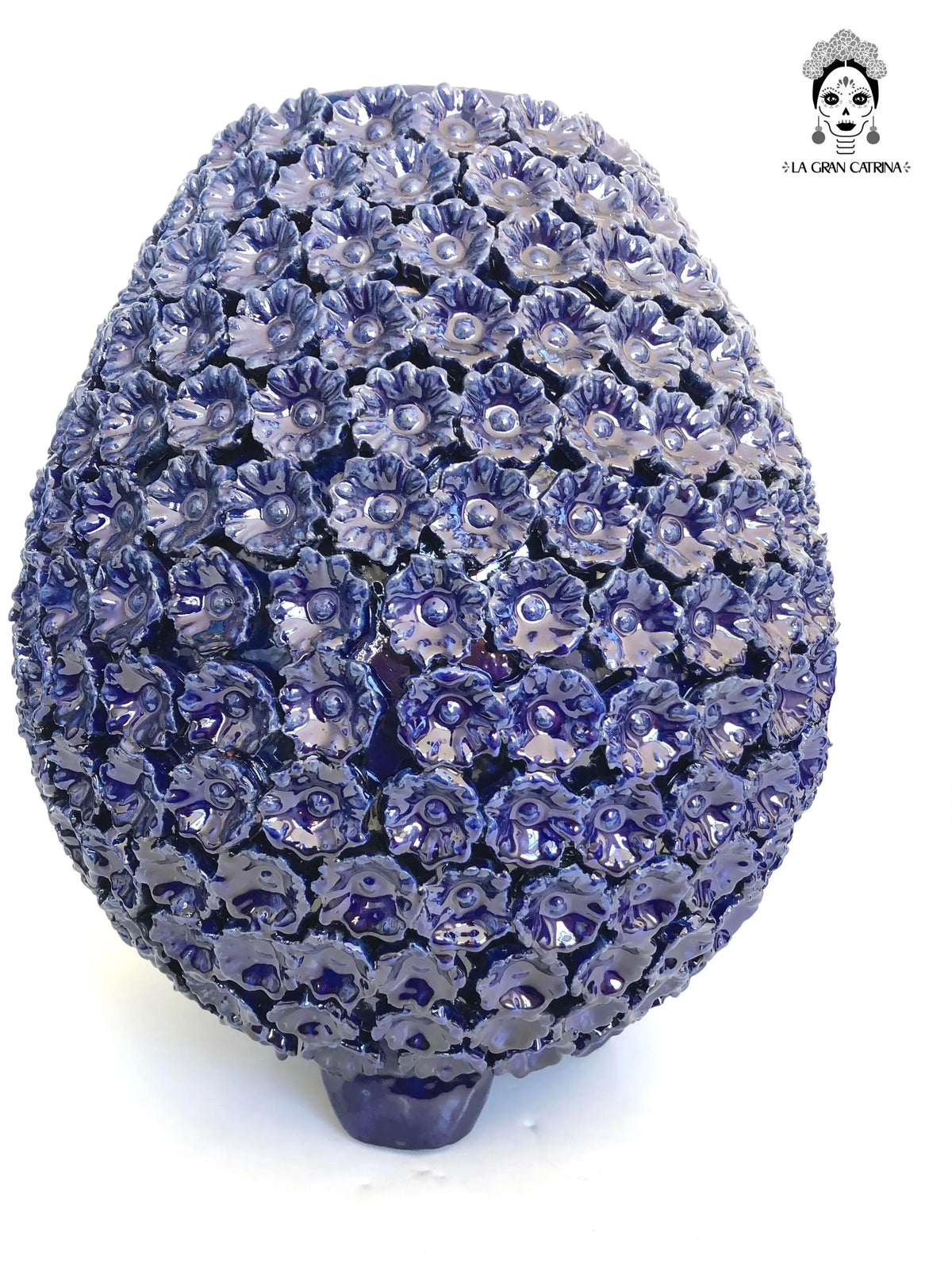 Piña michoacana de barro - 65 cm. 26 in. - Flores azules Piña