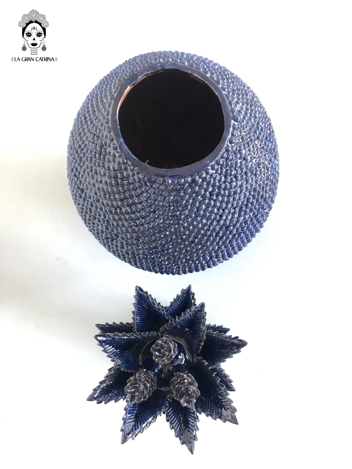 Piña michoacana de barro - 65 cm. 26 in. - Punteado azul Piña