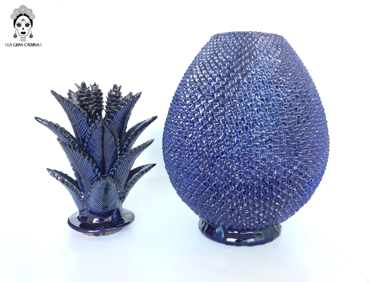 Piña michoacana de barro - 65 cm. 26 in. - Punteado azul Piña