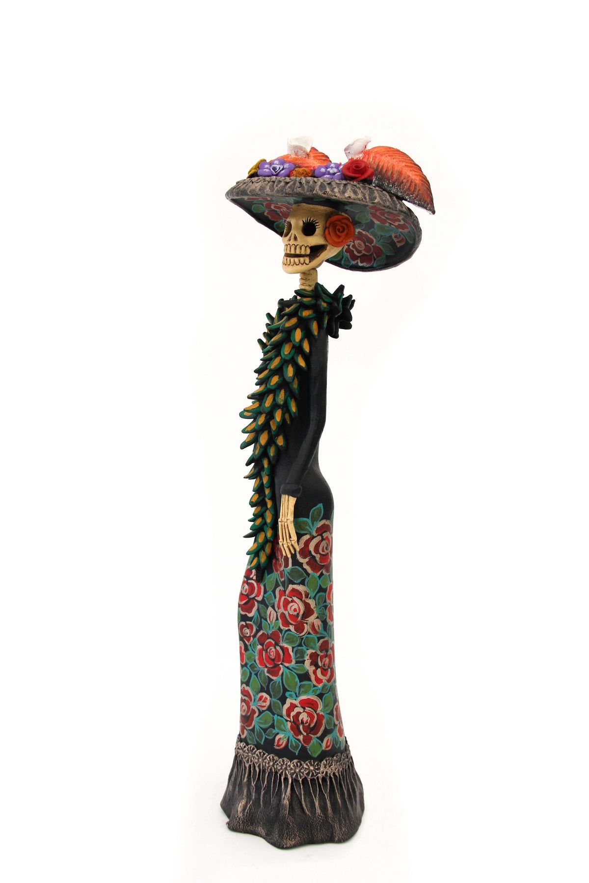 La Frida con la serpiente de flores rojas - 45 cm. 18 in.