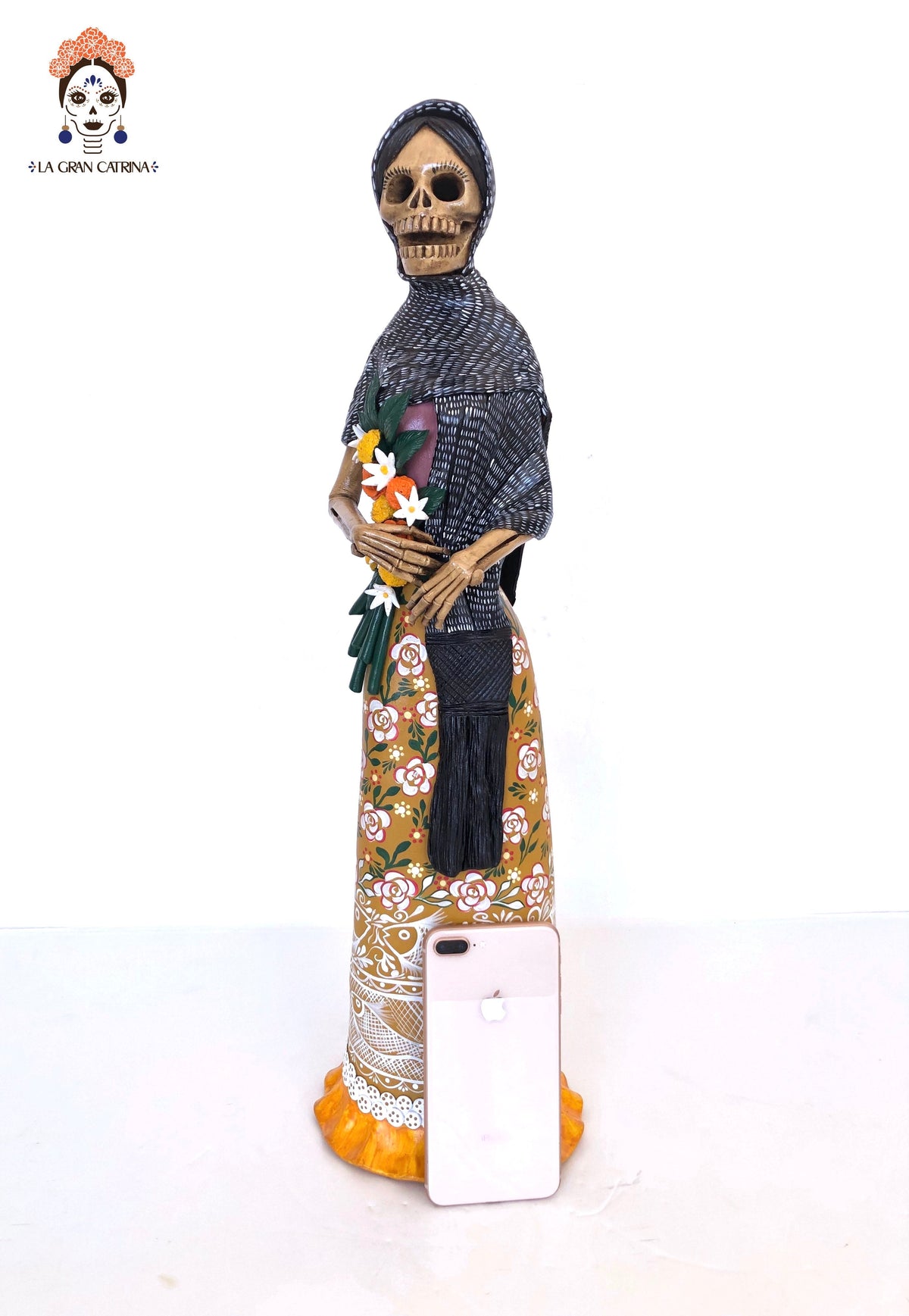 Catrina en Dia de Muertos - Vestido naranja - 65 cm. 26 in.