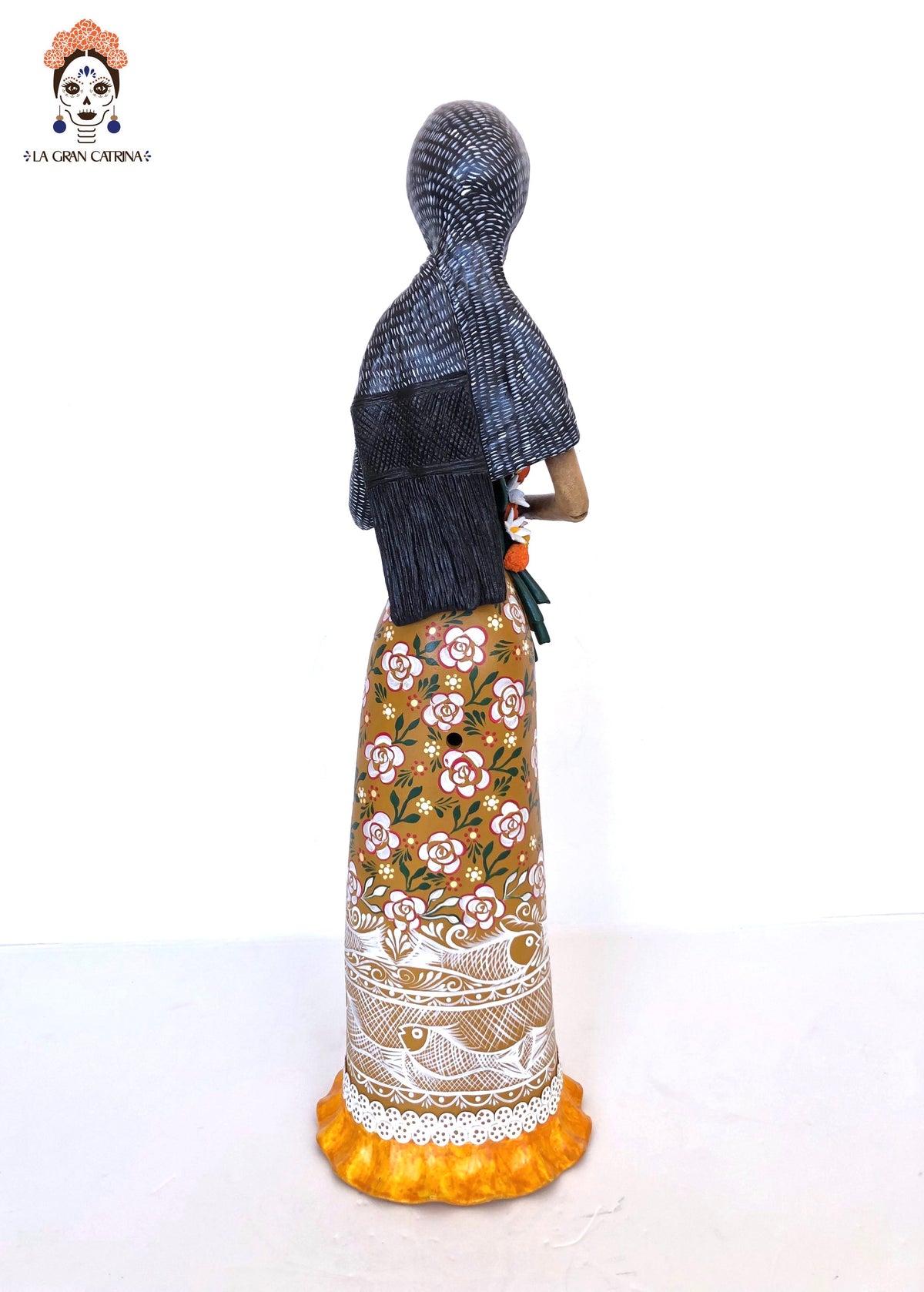 Catrina en Dia de Muertos - Vestido naranja - 65 cm. 26 in.