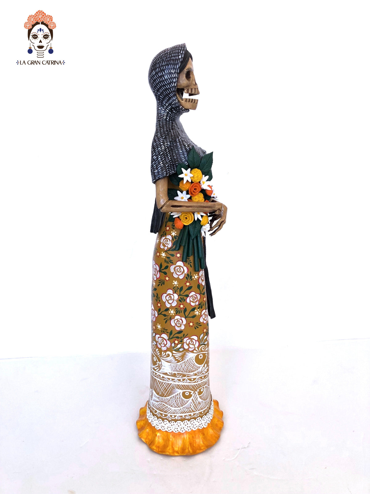 Catrina en Dia de Muertos - Vestido naranja - 65 cm. 26 in.