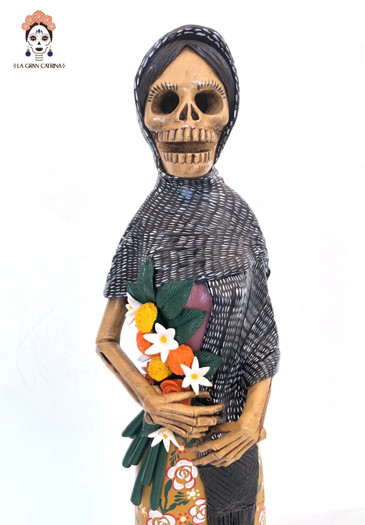 Catrina en Dia de Muertos - Vestido naranja - 65 cm. 26 in.
