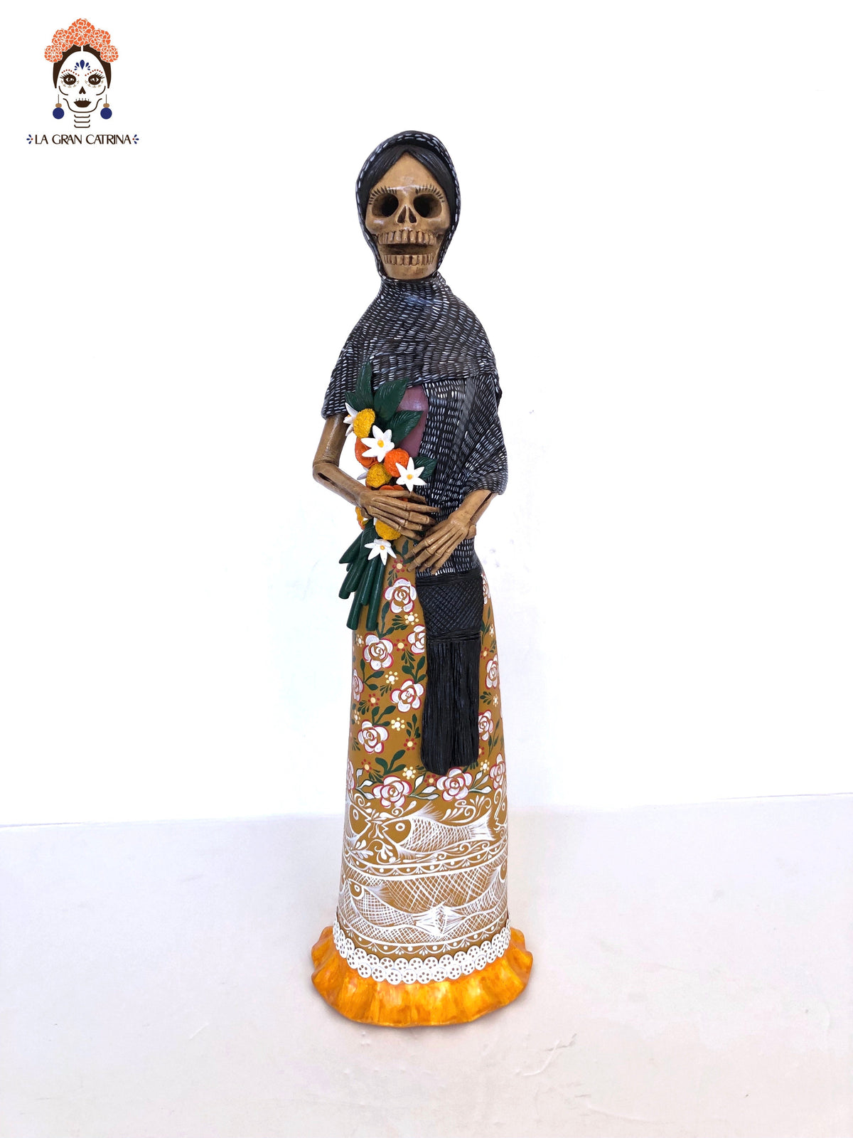 Catrina en Dia de Muertos - Vestido naranja - 65 cm. 26 in.