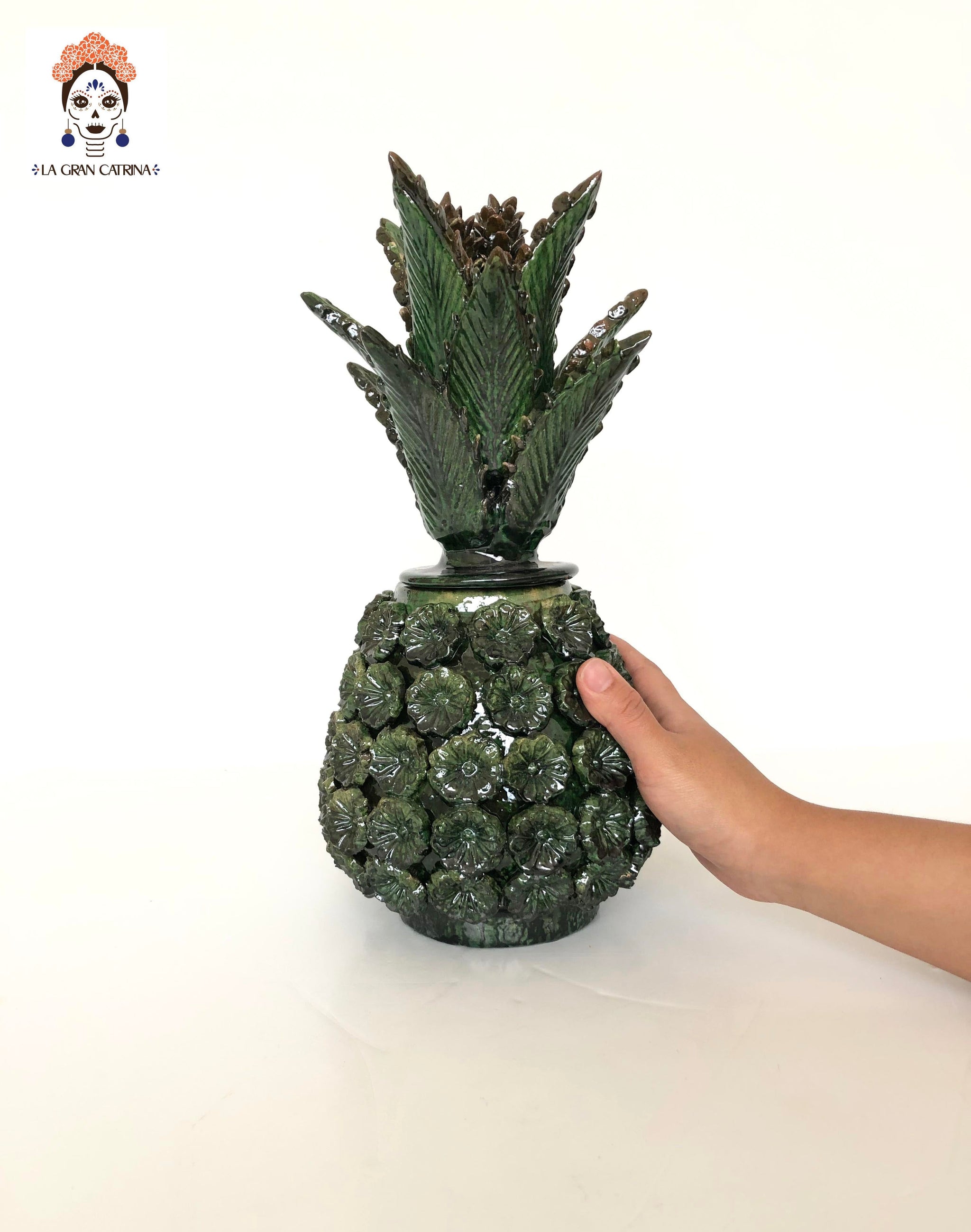 Piña michoacana de barro - Flores verdes - 33 cm. 13 in. - Sobre Pedid ...