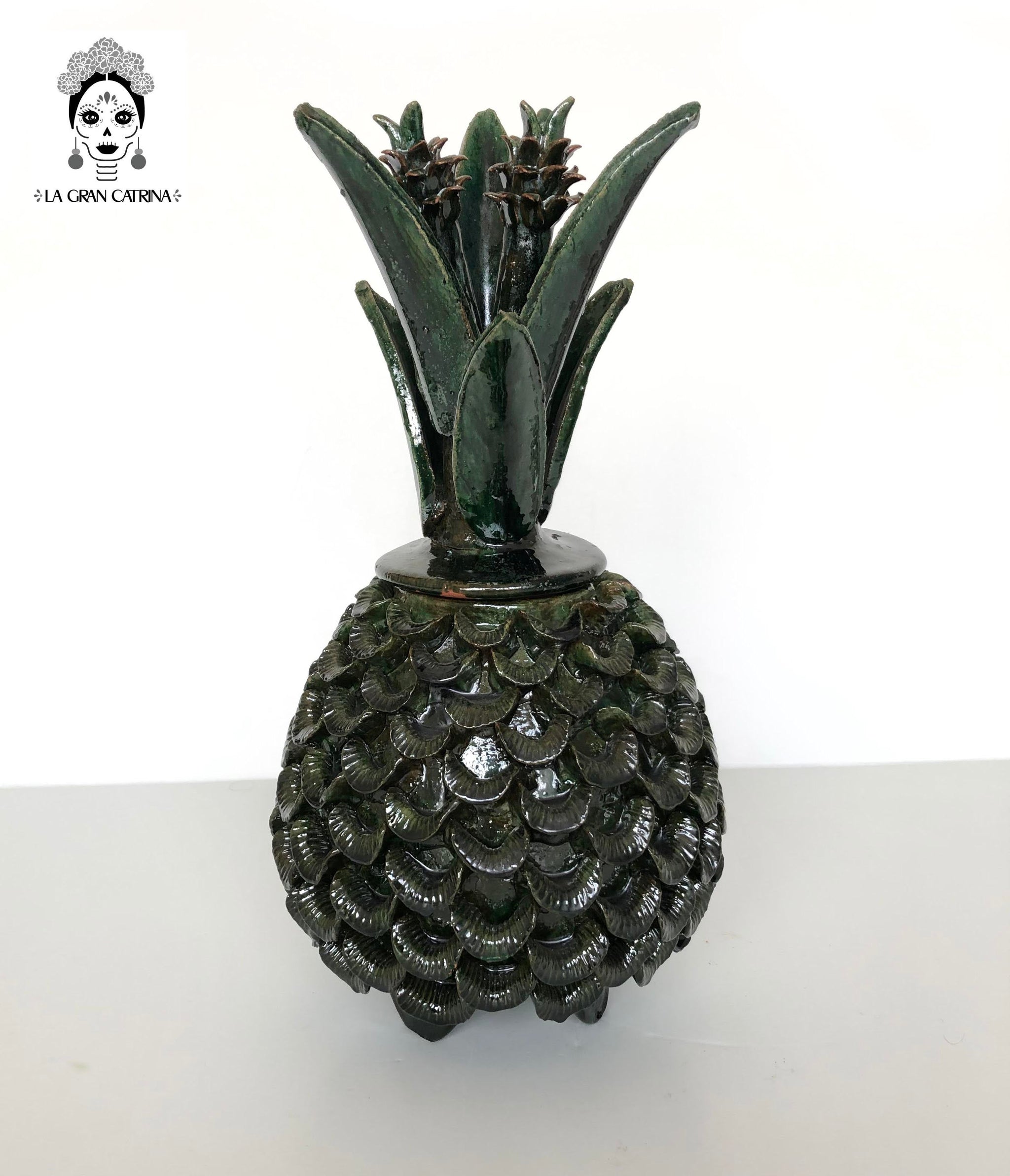 Piña michoacana de barro - Pétalos verdes - 41 cm. 16 in. - Sobre Pedi ...