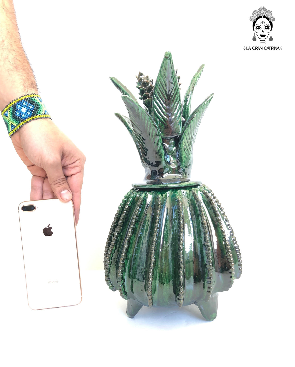 Piña michoacana de barro - Biznaga verde - 33 cm. 13 in.