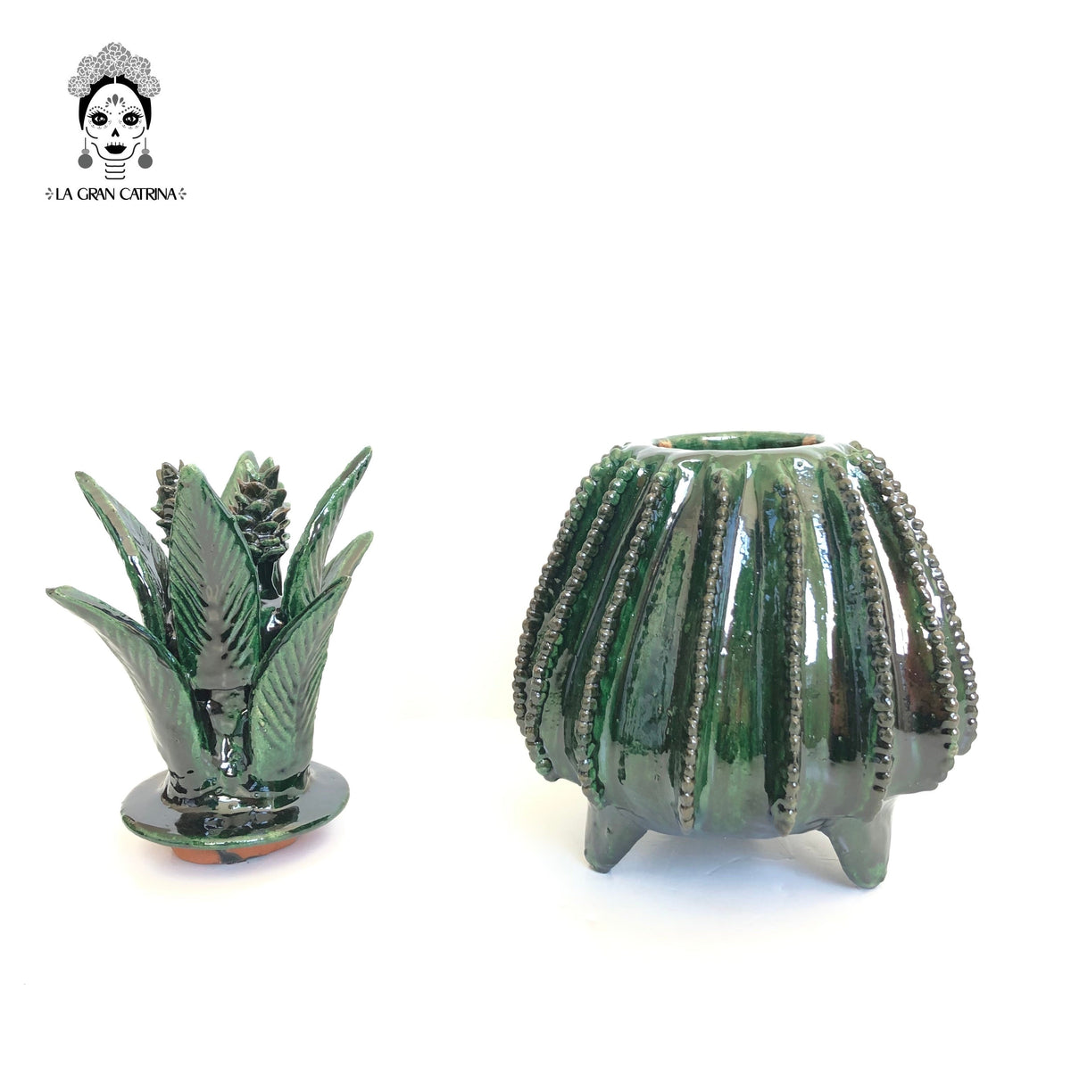 Piña michoacana de barro - Biznaga verde - 33 cm. 13 in.