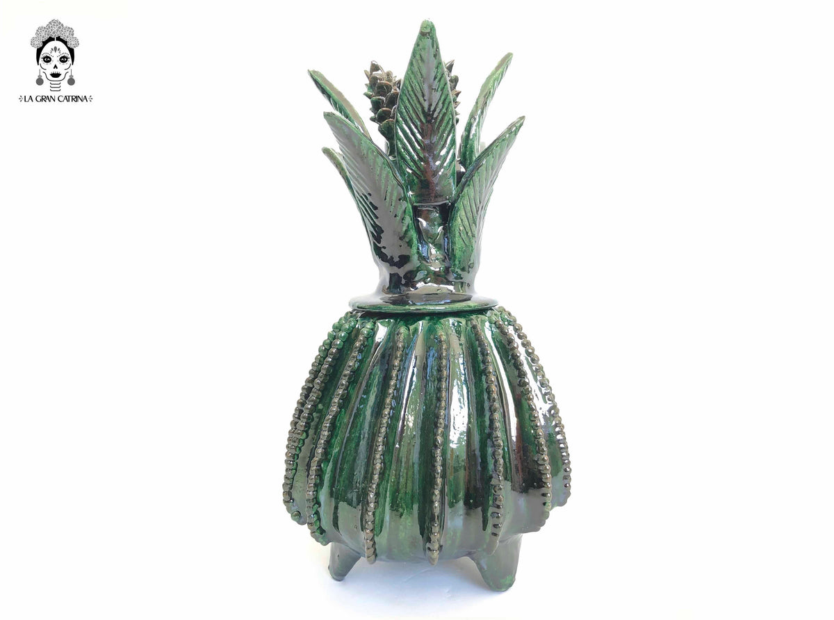 Piña michoacana de barro - Biznaga verde - 33 cm. 13 in.