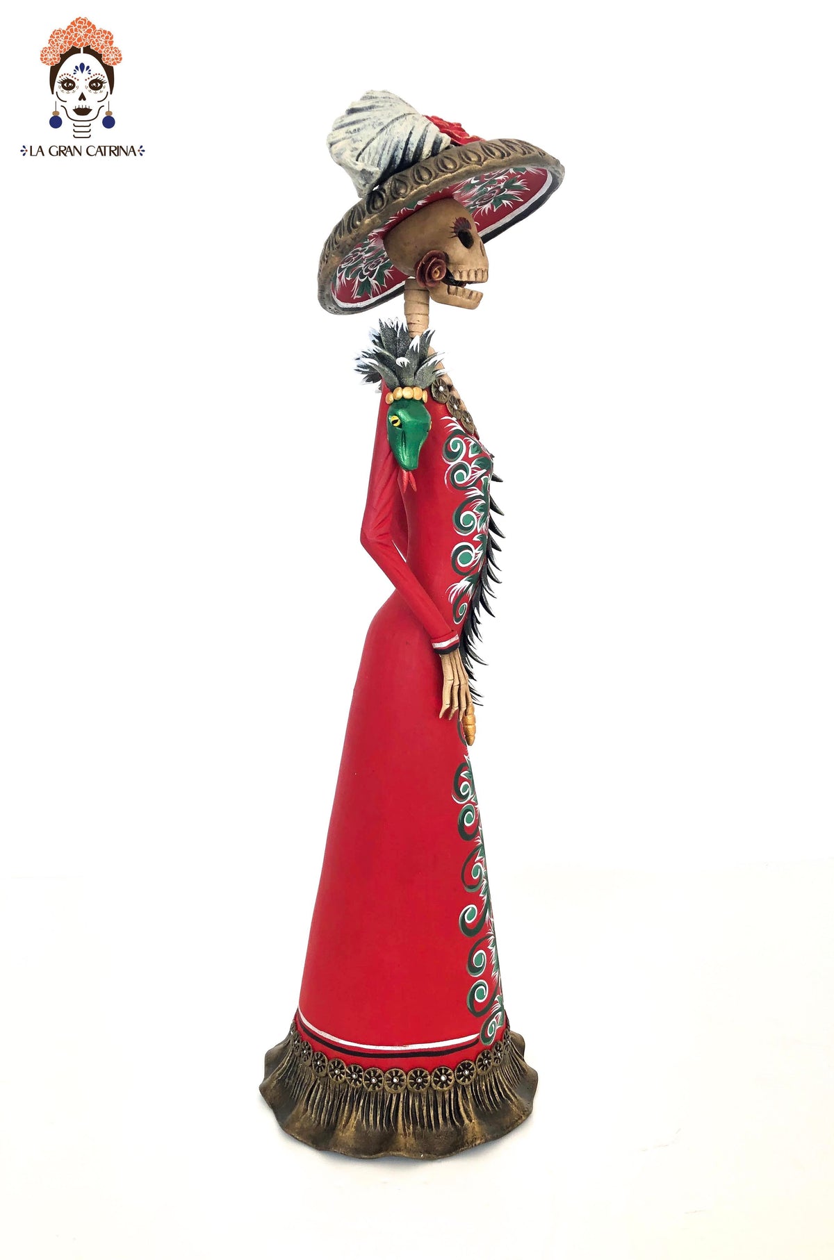La Frida con la serpiente de vestido rojo - 45 cm. 18 in.
